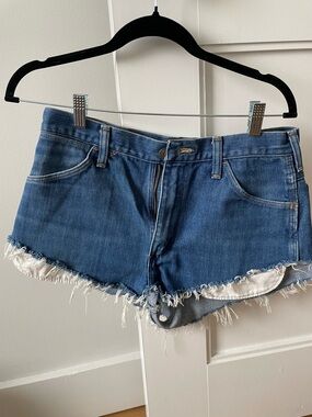 Wrangler Blue Distressed Frayed Hem Denim Shorts